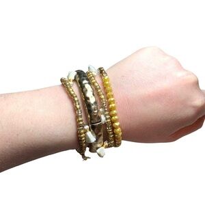 Set of 4 Boho Bracelets Gold Tone with Tassle
